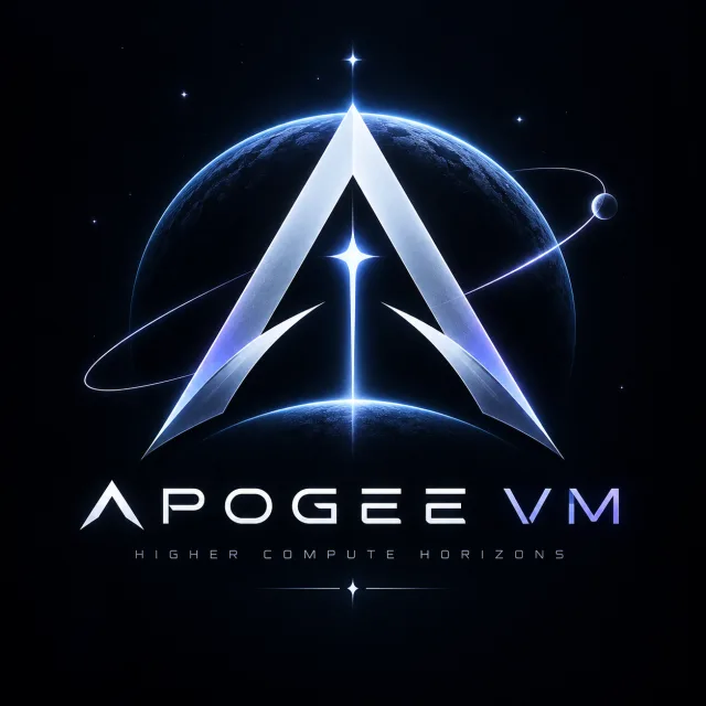 The Apogee emblem: two blades meeting at an apex above a planet, with a star at their centre